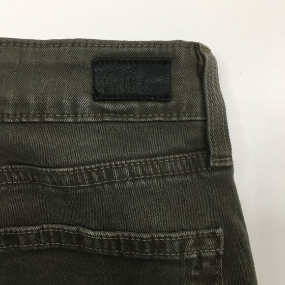 PAIGE Green Leaf Silk Coating Logo Hardware Faux Pockets Verdugo Ankle Jeans - Picture 9 of 13